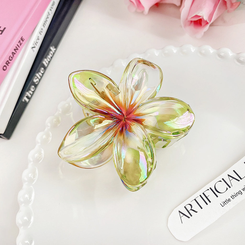 Iridescent Petal Flower Hair Claw Clip - Green