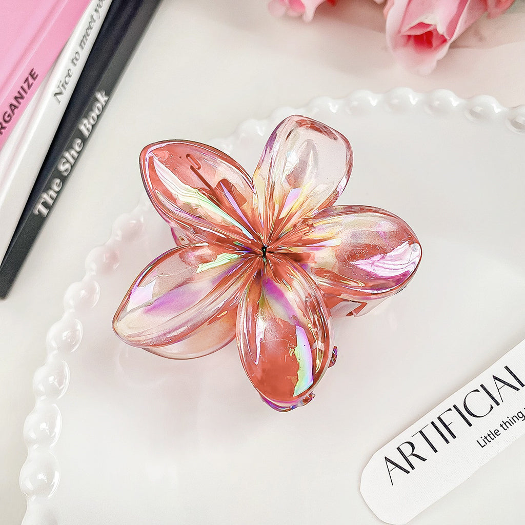 Iridescent Petal Flower Hair Claw Clip - Red
