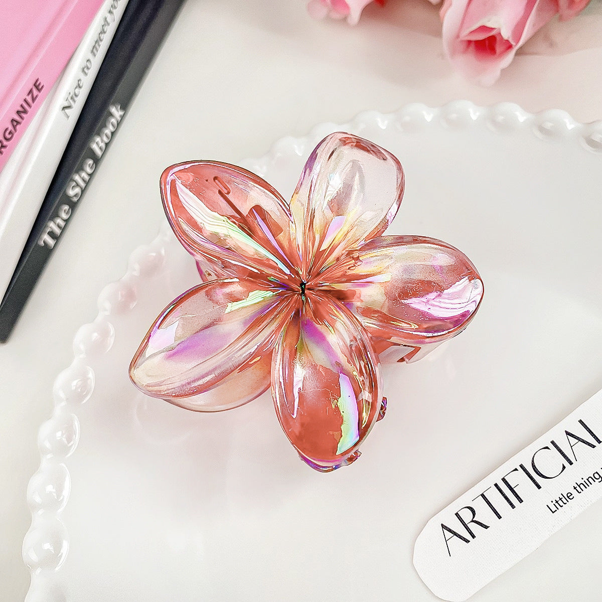 Iridescent Petal Flower Hair Claw Clip - Red