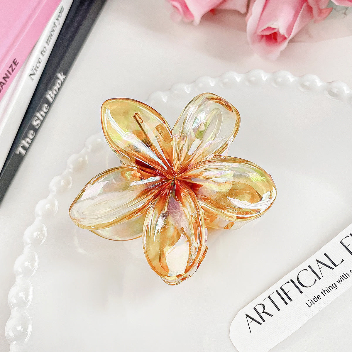 Iridescent Petal Flower Hair Claw Clip - Yellow