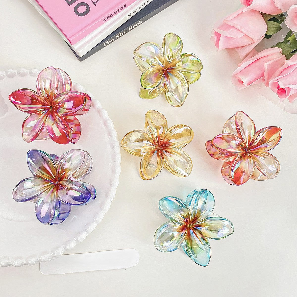 Iridescent Petal Flower Hair Claw Clip