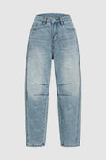 Light Wash Barrel Leg Baggy Jeans - Blue