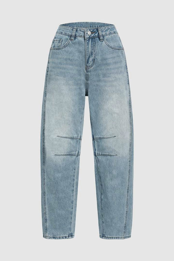 Light Wash Barrel Leg Baggy Jeans - Blue