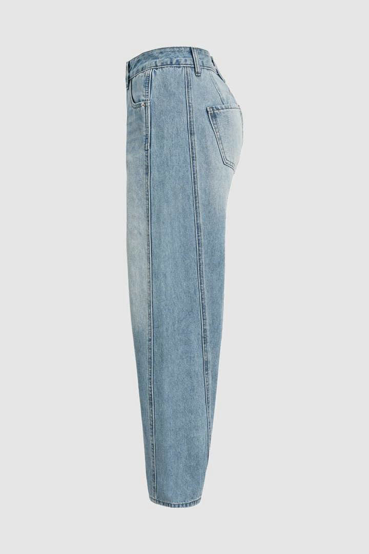 Light Wash Barrel Leg Baggy Jeans - Blue - 1