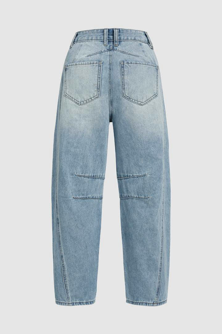 Light Wash Barrel Leg Baggy Jeans - Blue - 2