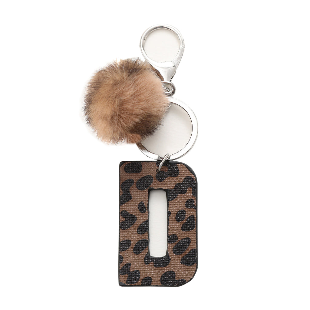 Leopard Initial Letter Keychain Bag Charm - Letter_D