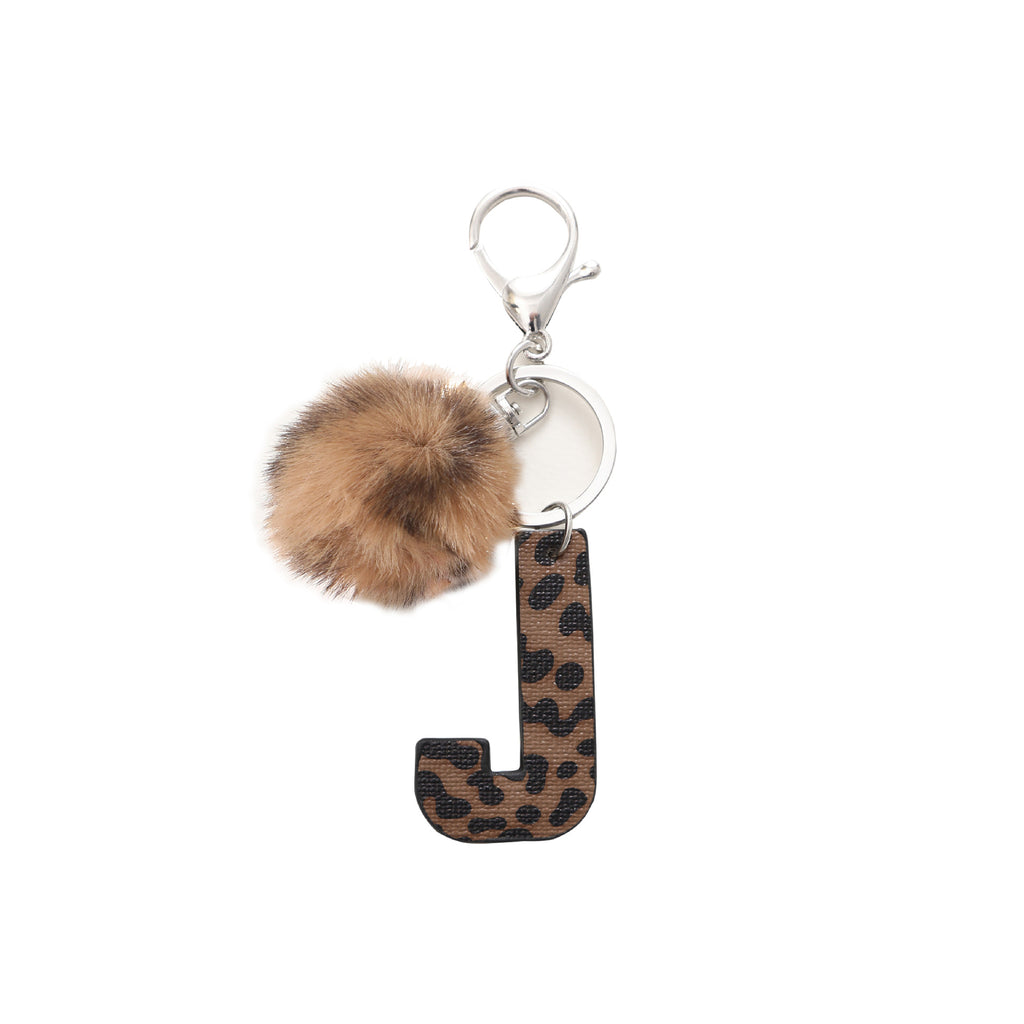 Leopard Initial Letter Keychain Bag Charm - Letter_J