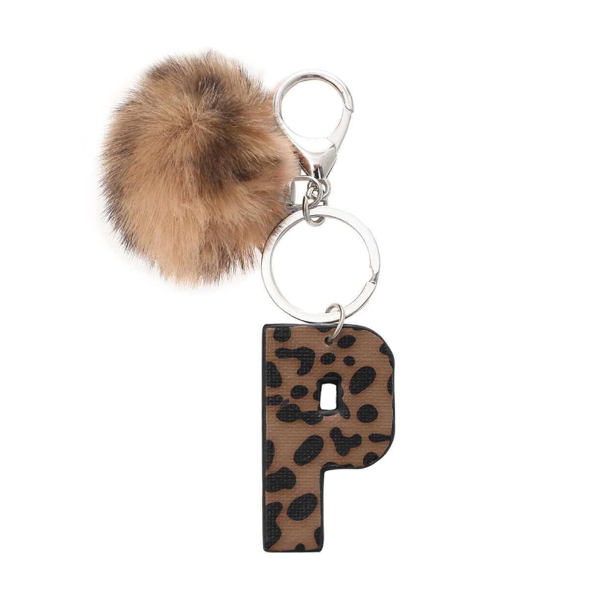 Leopard Initial Letter Keychain Bag Charm - Letter_P