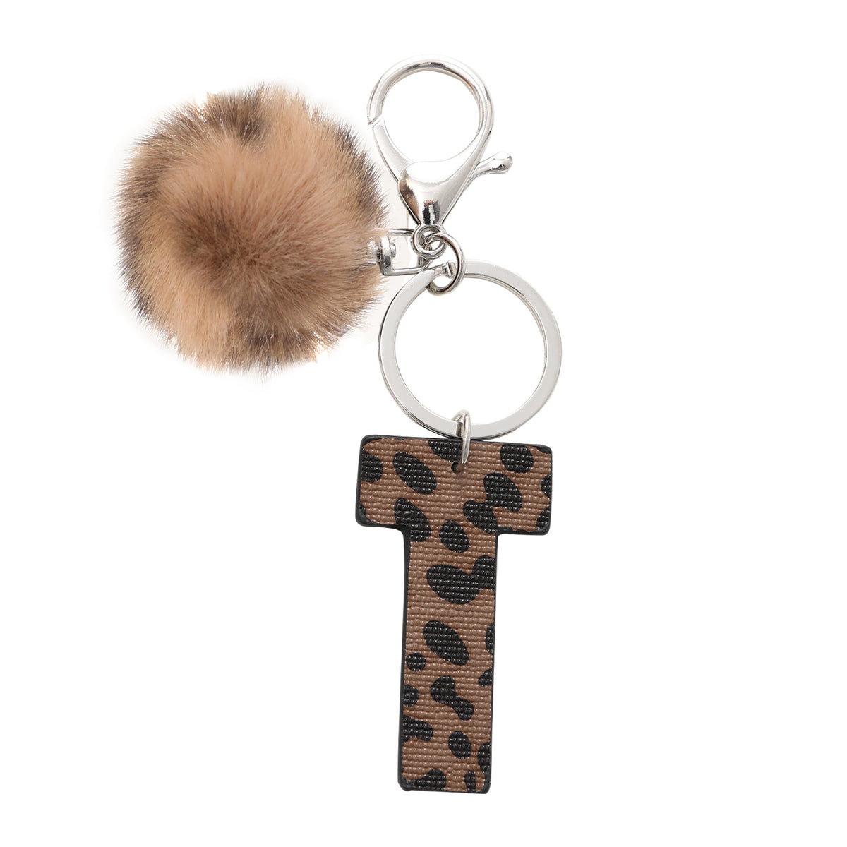 Leopard Initial Letter Keychain Bag Charm - Letter_T