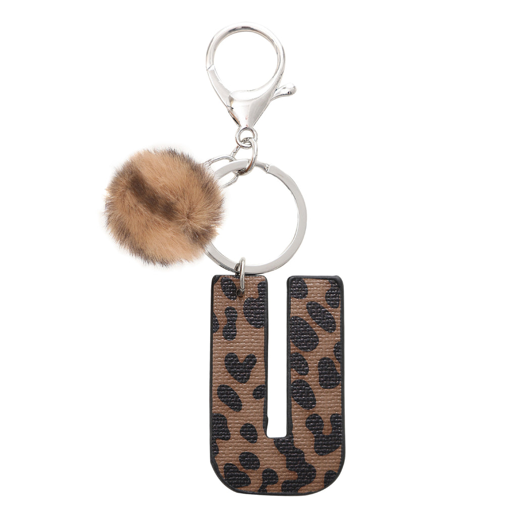 Leopard Initial Letter Keychain Bag Charm - Letter_U