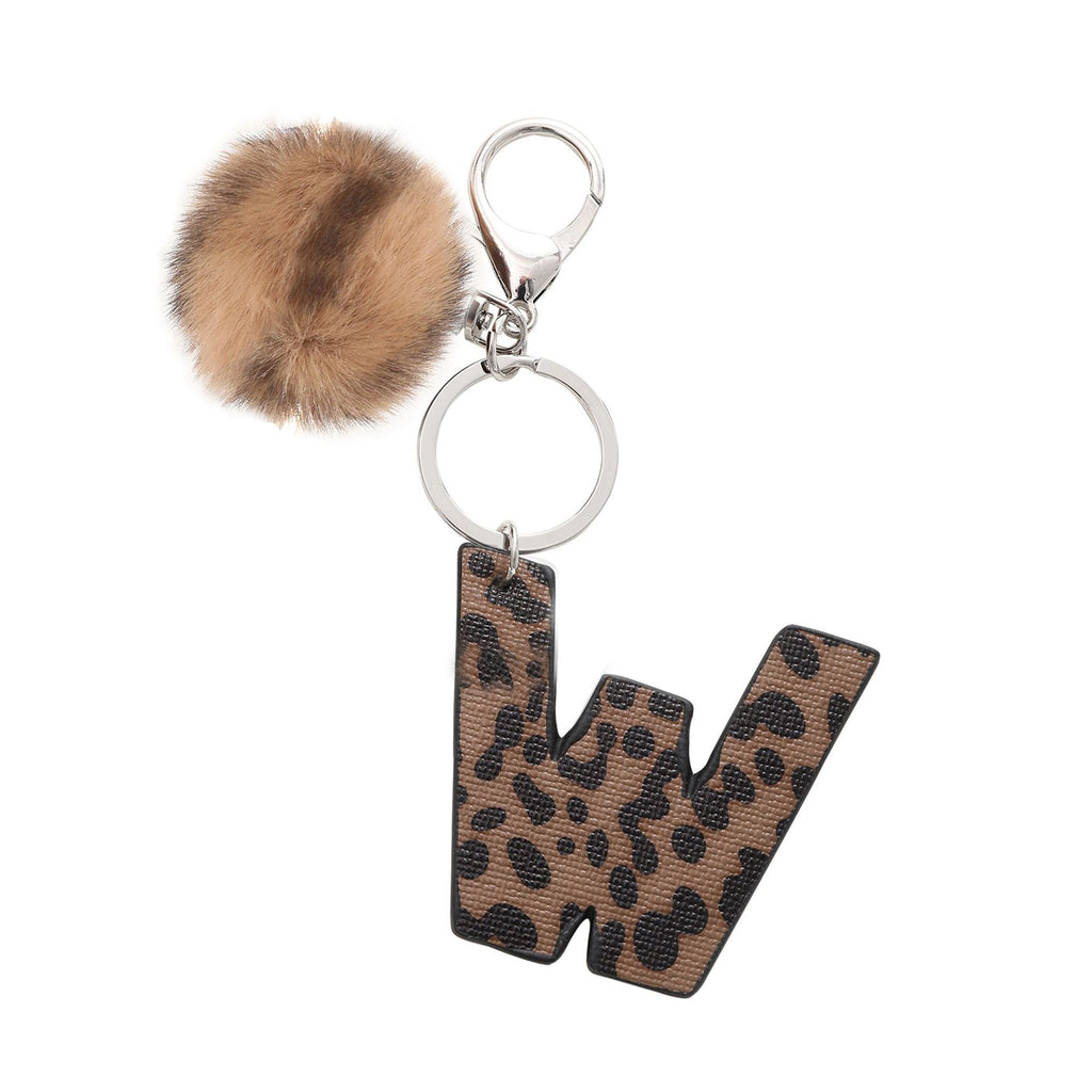 Leopard Initial Letter Keychain Bag Charm - Letter_W