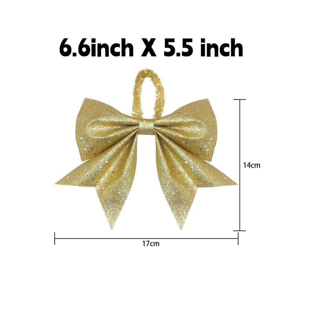 Glitter Christmas Tree Bows With Tinsel Hanging Loop - Small