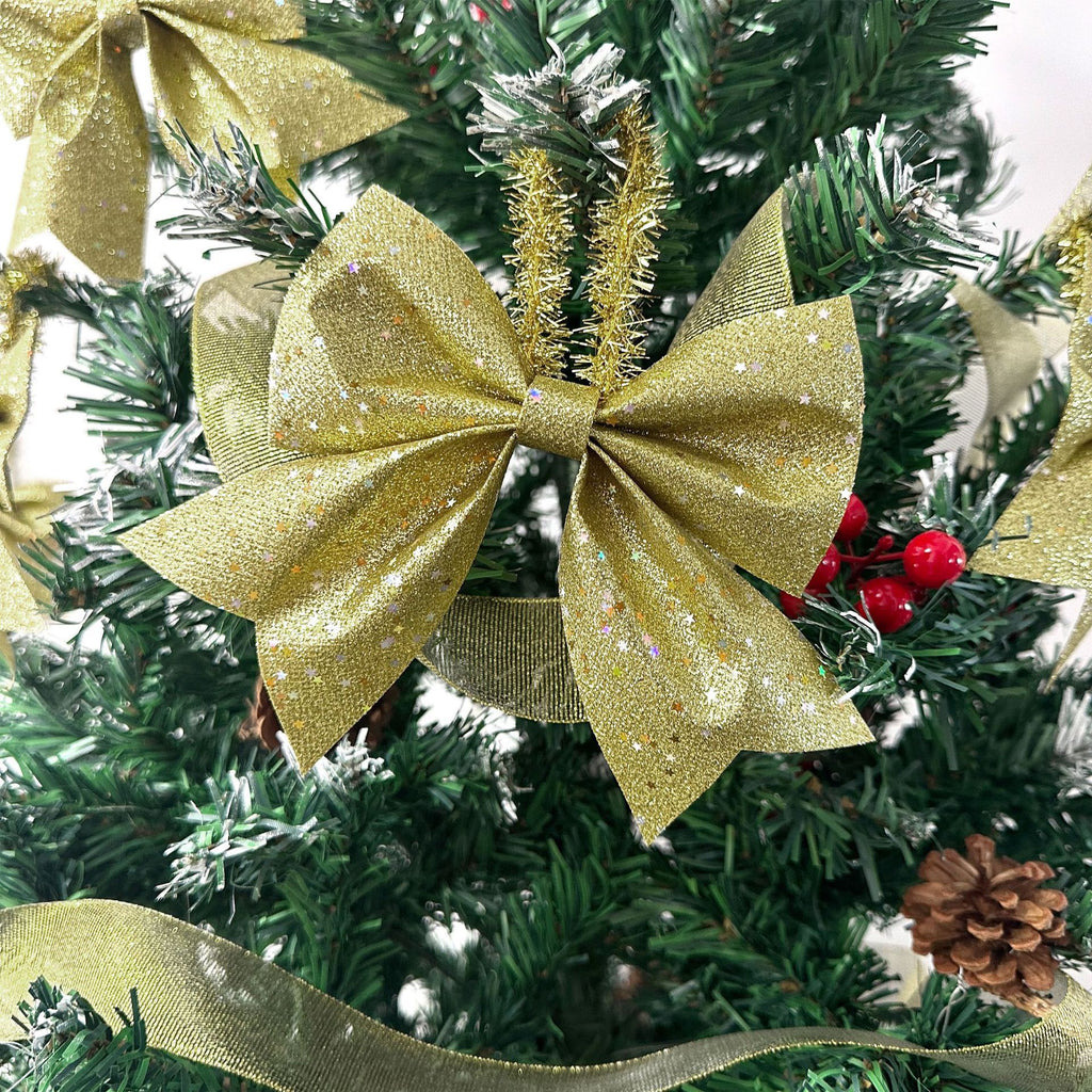 Glitter Christmas Tree Bows With Tinsel Hanging Loop - view 1