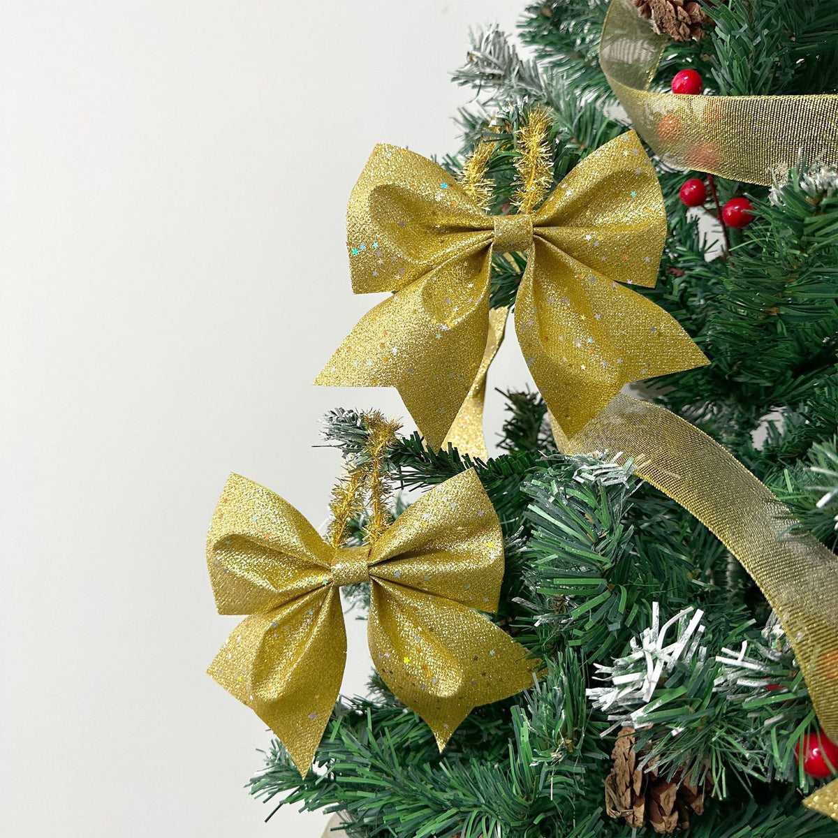 Glitter Christmas Tree Bows With Tinsel Hanging Loop - view 2