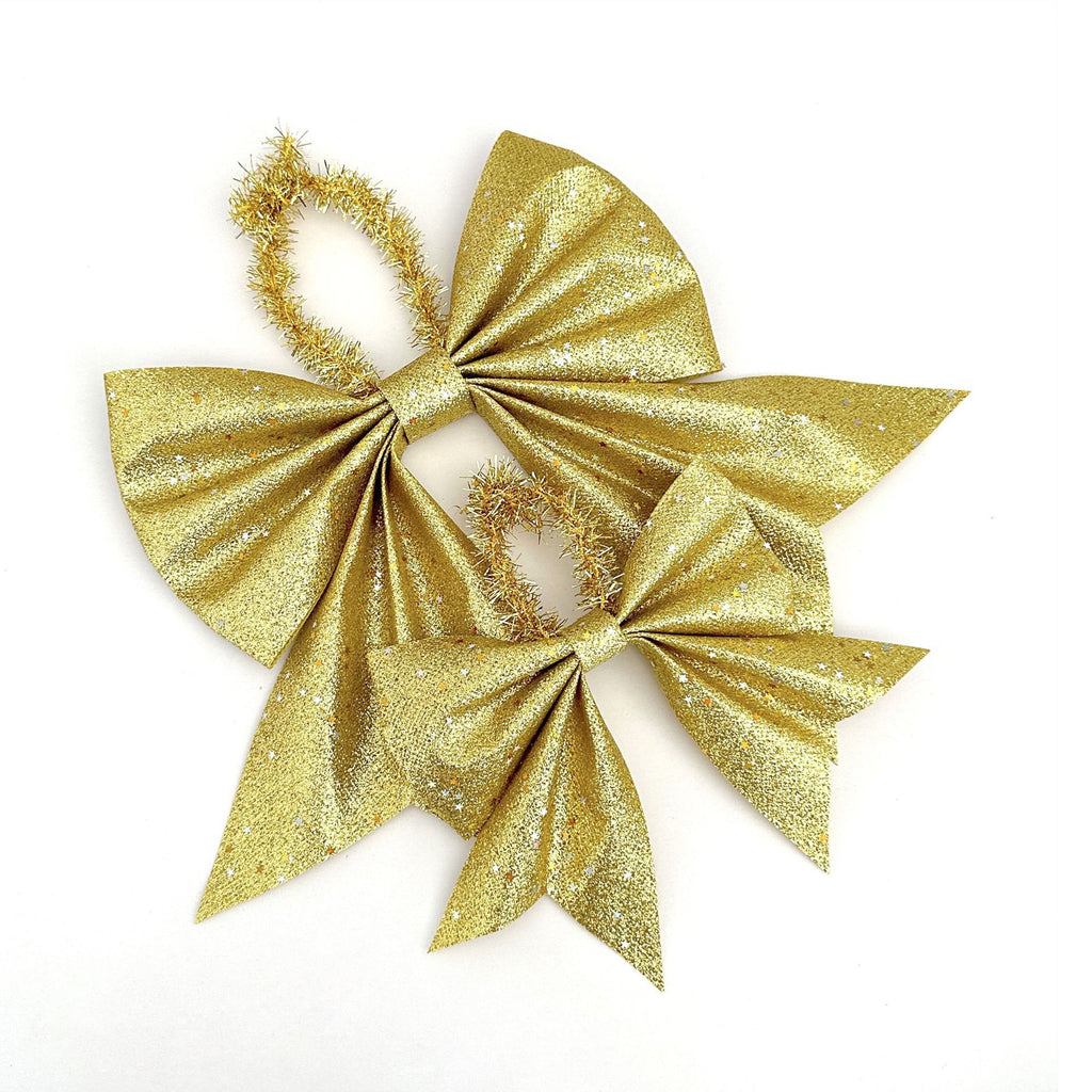 Glitter Christmas Tree Bows With Tinsel Hanging Loop - view 3