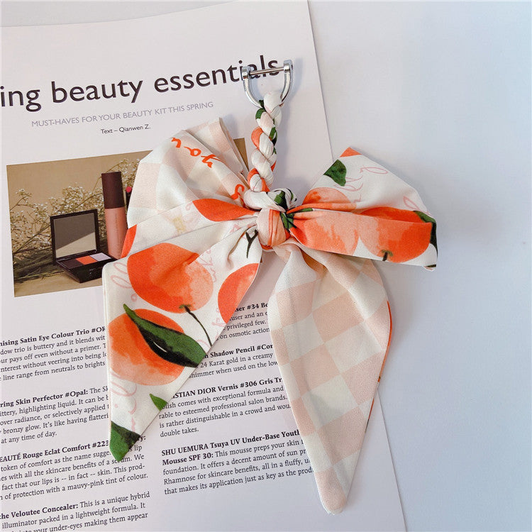 Printed Silky Scarf Bow Bag Charm - Cherry