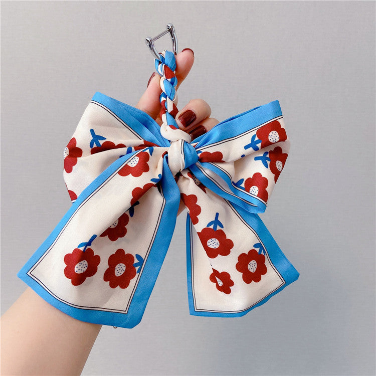 Printed Silky Scarf Bow Bag Charm - view 1