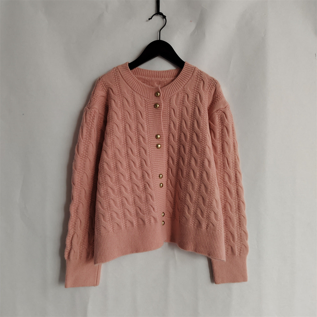 Scalloped Hem Cable Knit Cardigan - Pink