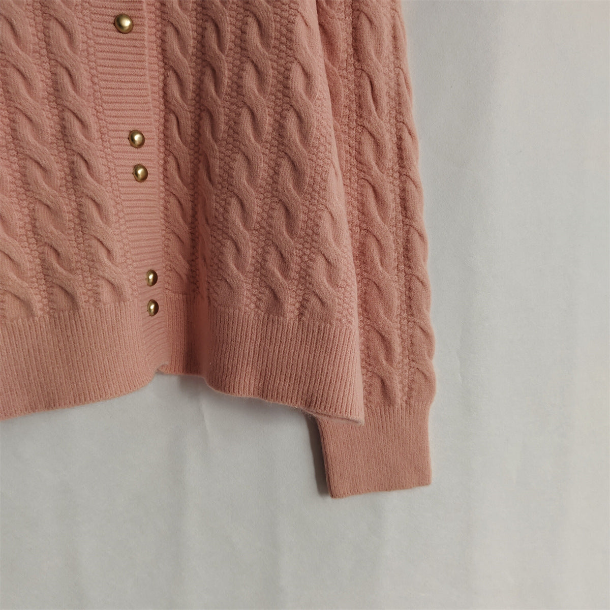 Scalloped Hem Cable Knit Cardigan - Pink - 3