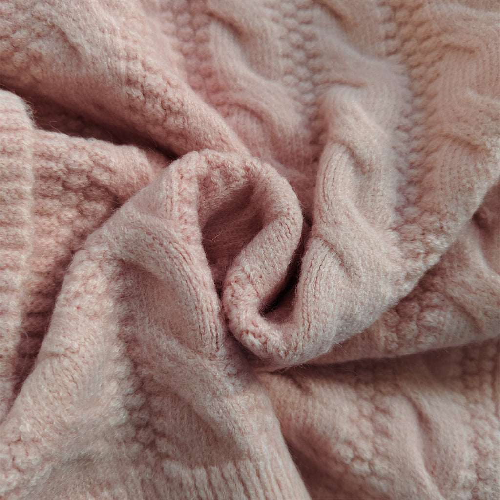 Scalloped Hem Cable Knit Cardigan - Pink - 4