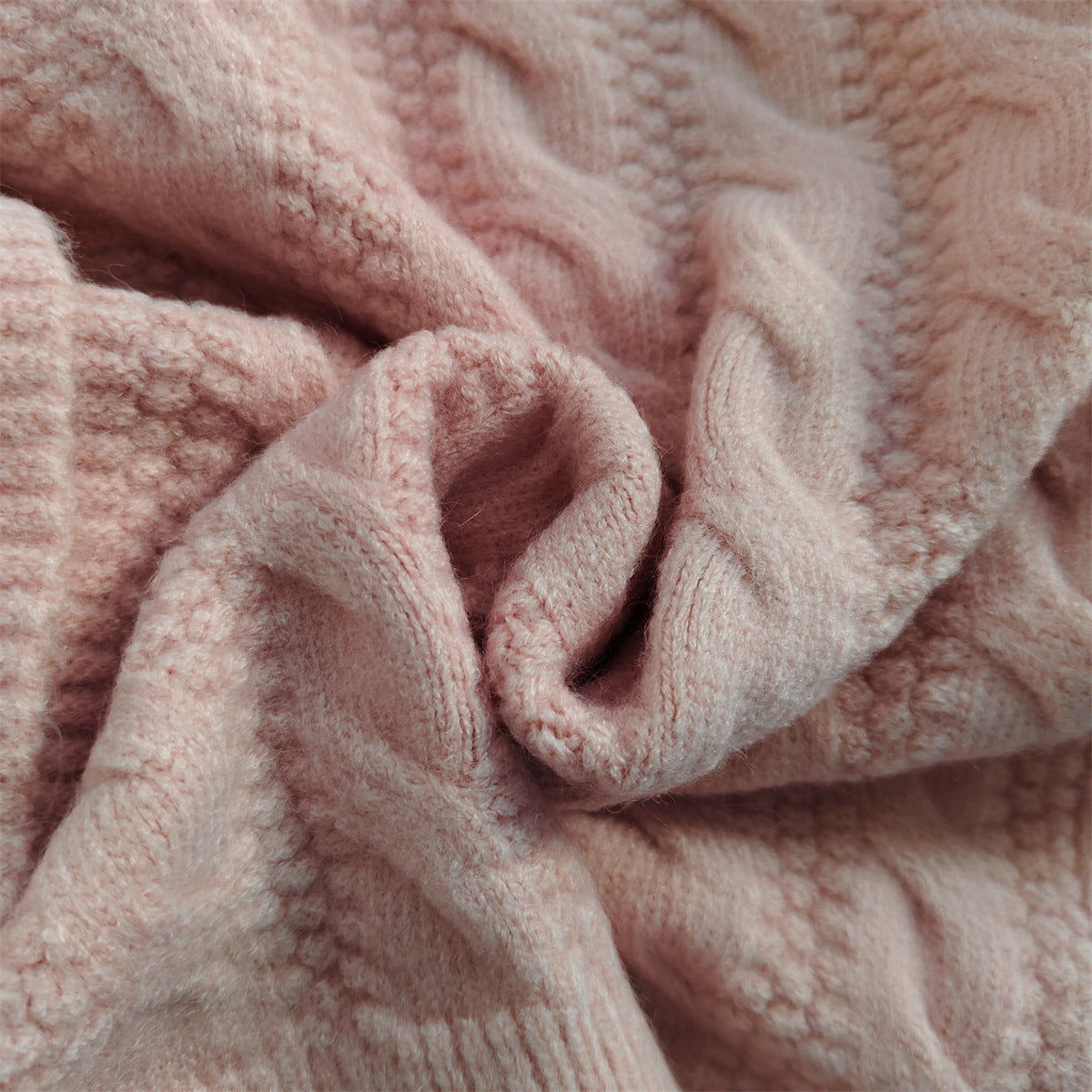 Scalloped Hem Cable Knit Cardigan - Pink - 4