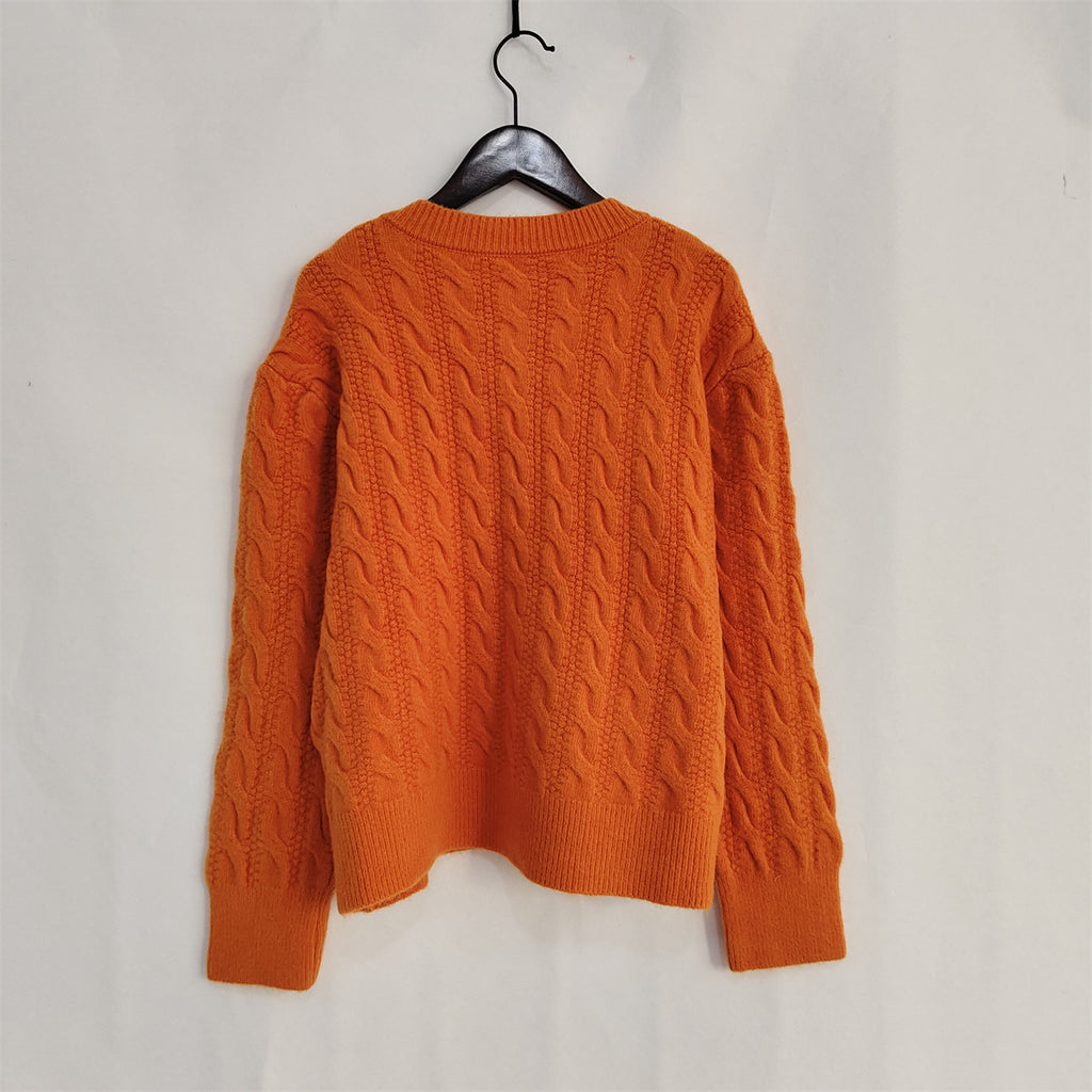 Scalloped Hem Cable Knit Cardigan - orange - 1