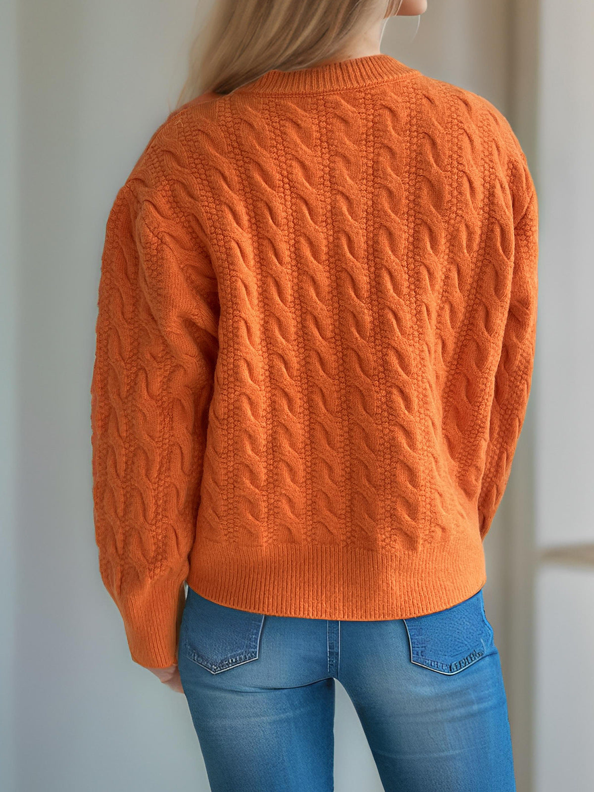 Scalloped Hem Cable Knit Cardigan - orange - 9