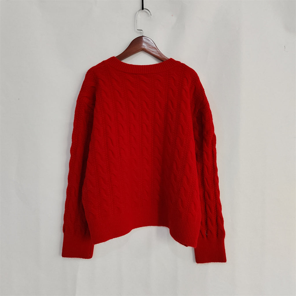 Scalloped Hem Cable Knit Cardigan - red - 2