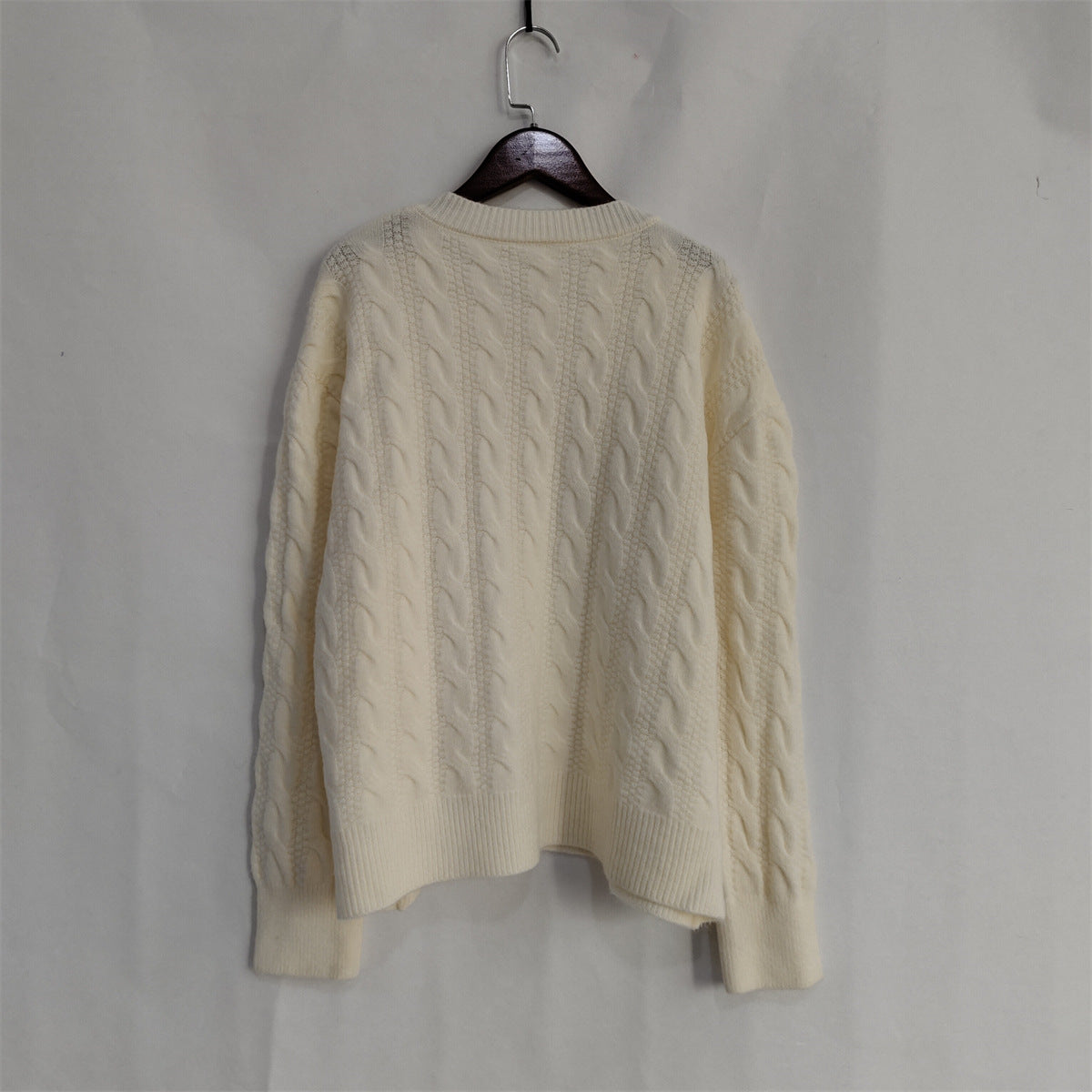 Scalloped Hem Cable Knit Cardigan - white - 1