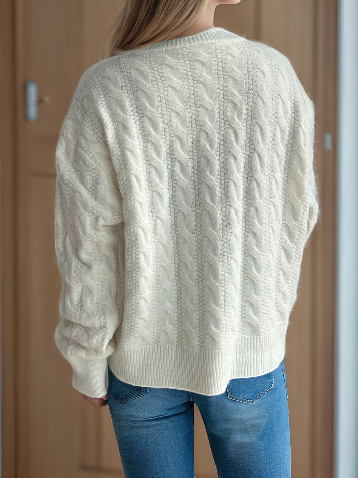Scalloped Hem Cable Knit Cardigan - white - 6