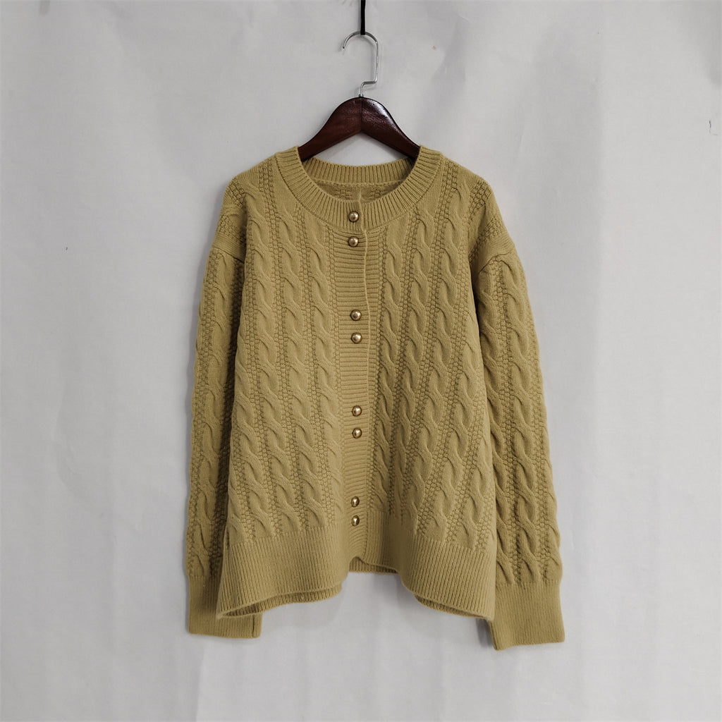 Scalloped Hem Cable Knit Cardigan - yellow