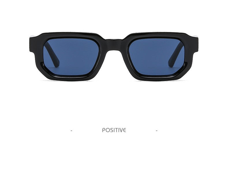 Thick Rectangle Frame Retro Sunglasses - Black - 1