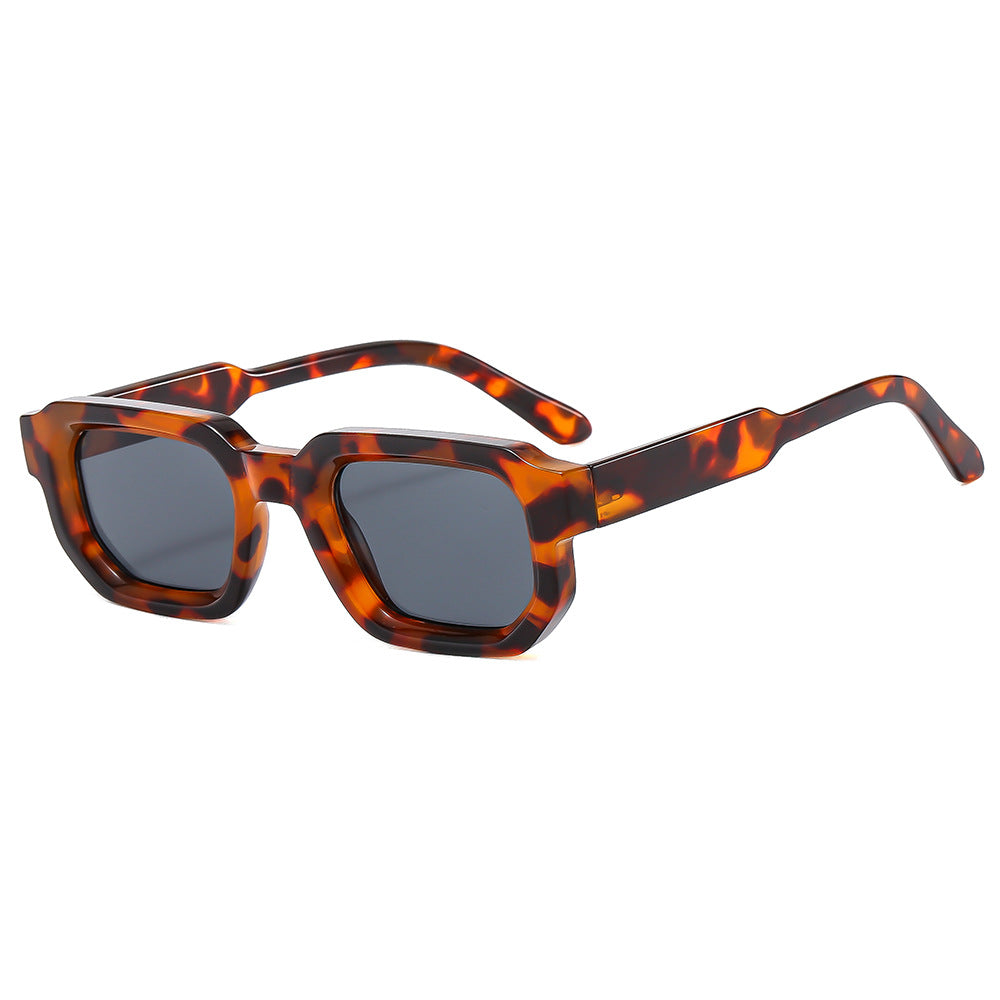 Thick Rectangle Frame Retro Sunglasses - Leopard