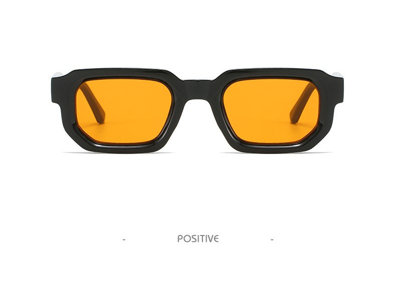Thick Rectangle Frame Retro Sunglasses - Orange - 1