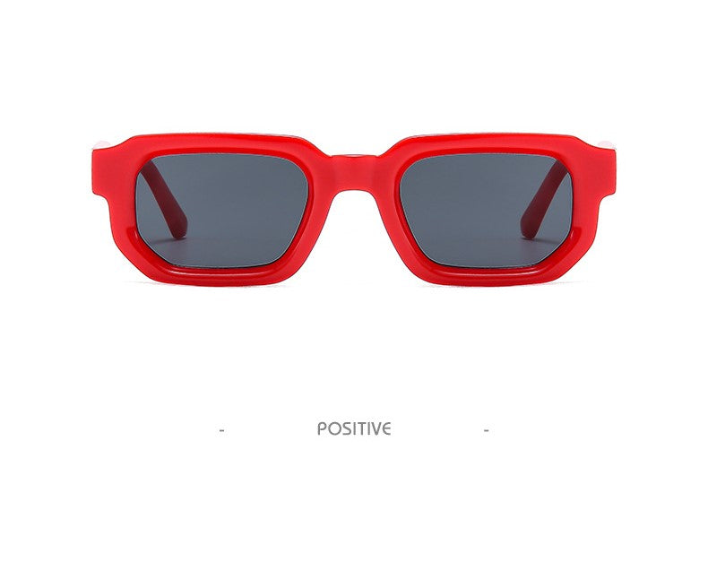 Thick Rectangle Frame Retro Sunglasses - Red - 2