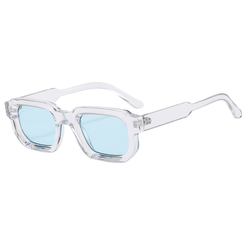Thick Rectangle Frame Retro Sunglasses - Transparent