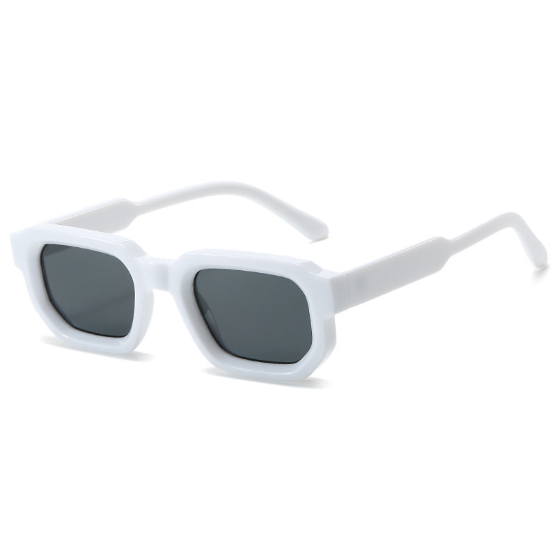 Thick Rectangle Frame Retro Sunglasses - White