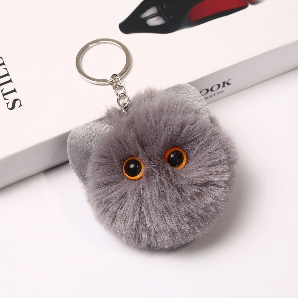 Furry Kitten Face Keychain Charm - Grey