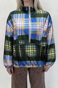 Checked Fleece Half Zip Stand Collar Jacket - Green