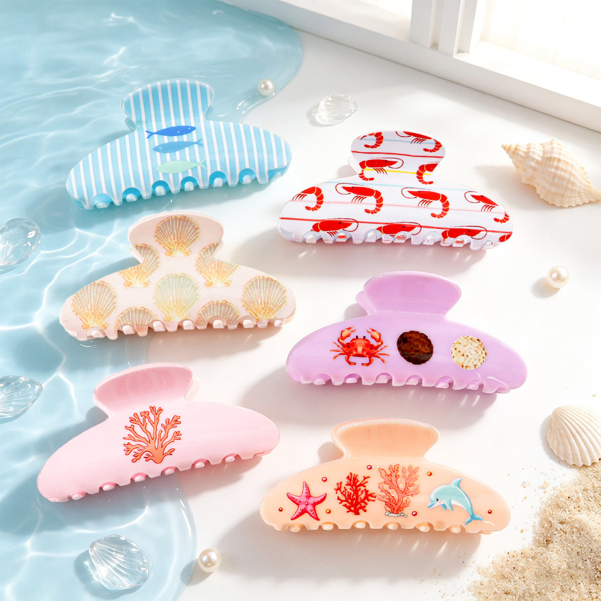 Beach Hair Claw Clip With Sea Life Prints