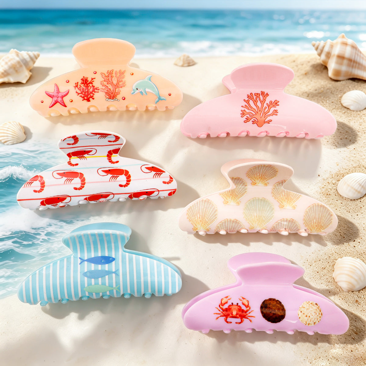 Beach Hair Claw Clip With Sea Life Prints - view 3