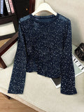 Sparkle Mesh Top With Flared Sleeves - Blue