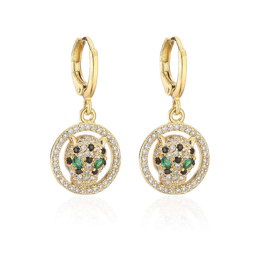 Crystal Leopard Head Huggie Hoop Earrings - Color_1