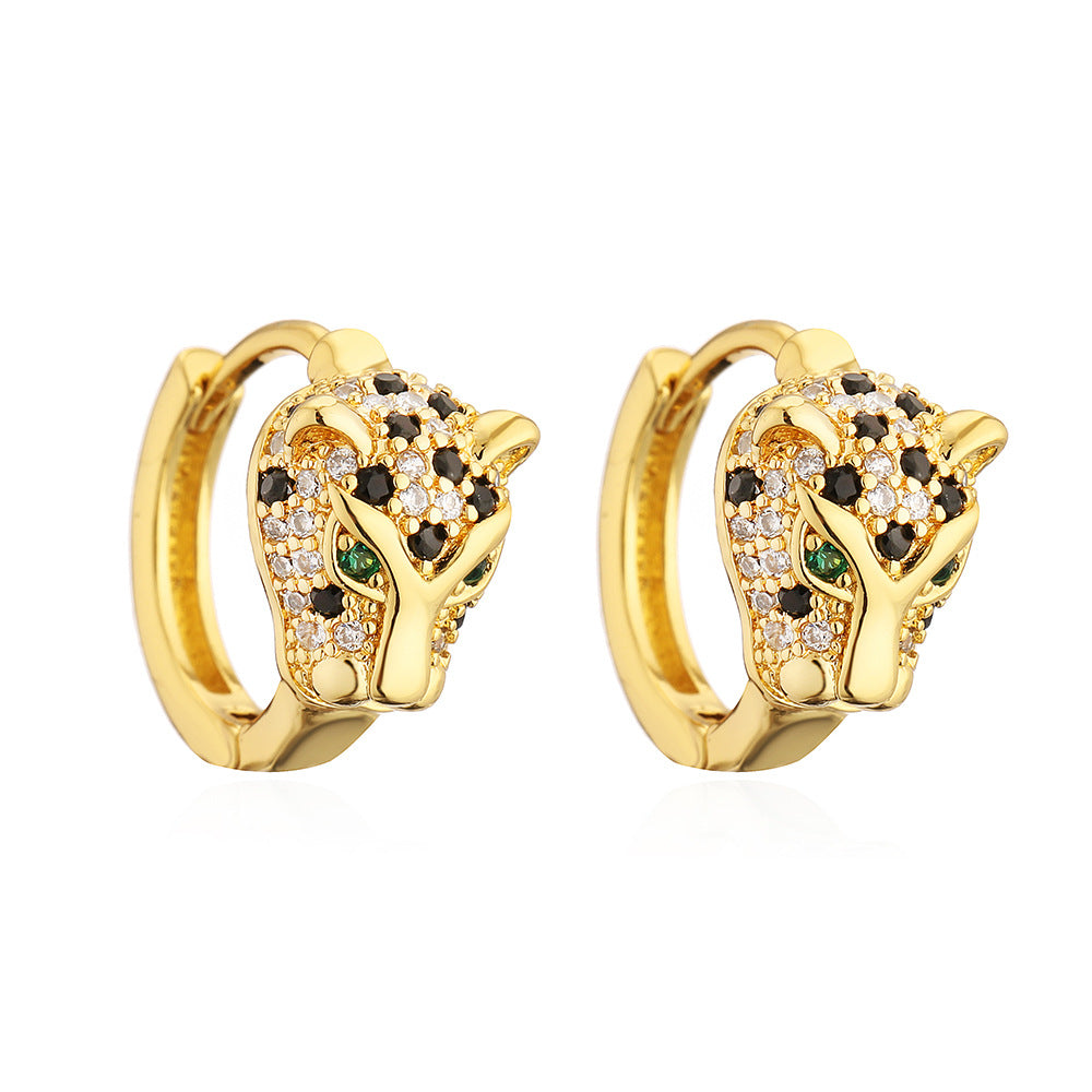 Crystal Leopard Head Huggie Hoop Earrings - Color_2