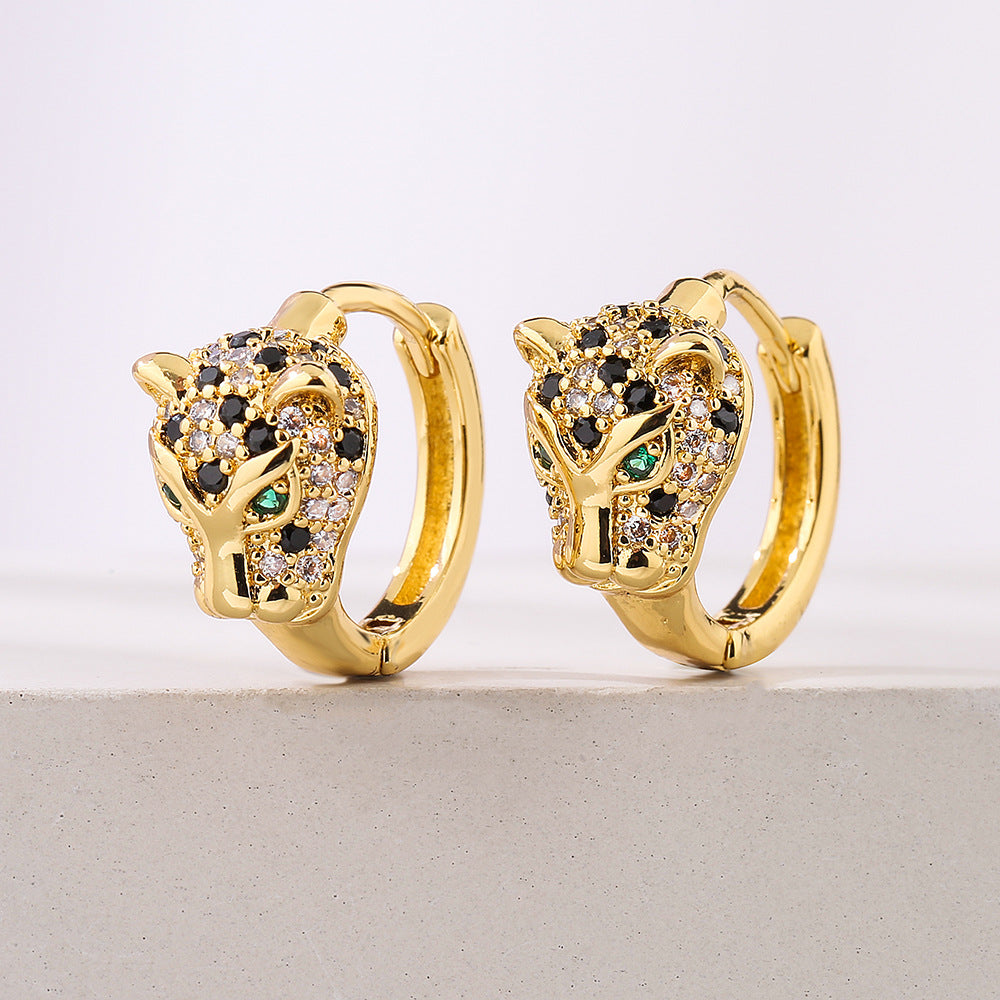 Crystal Leopard Head Huggie Hoop Earrings