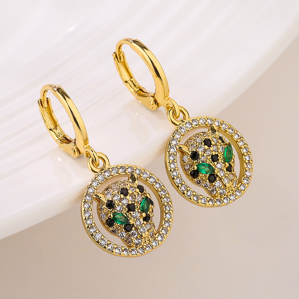 Crystal Leopard Head Huggie Hoop Earrings - view 1