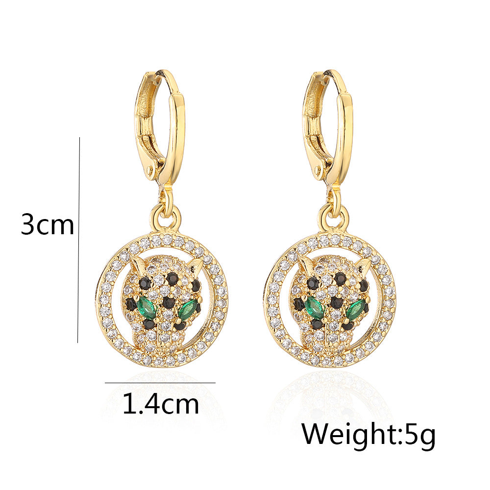 Crystal Leopard Head Huggie Hoop Earrings - view 2