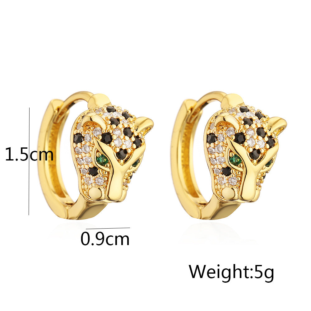 Crystal Leopard Head Huggie Hoop Earrings - view 3