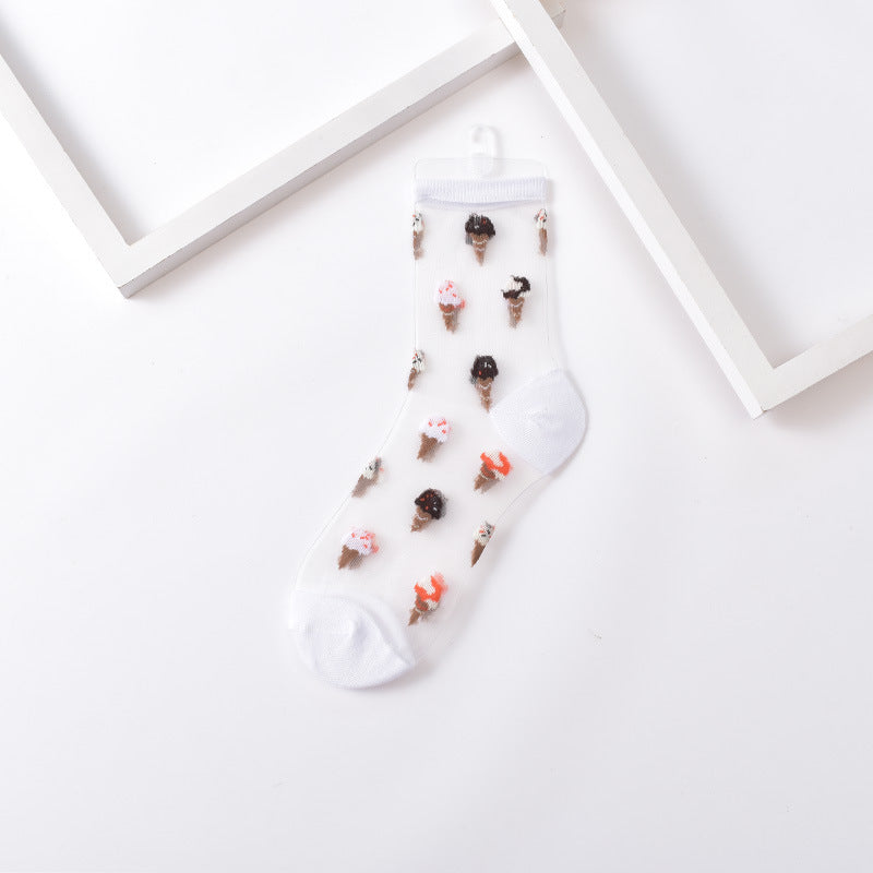 Sushi Print Sheer Mesh Ankle Socks - Color_1