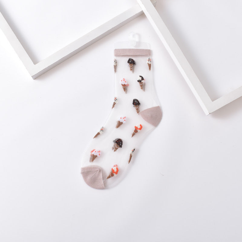Sushi Print Sheer Mesh Ankle Socks - Color_2